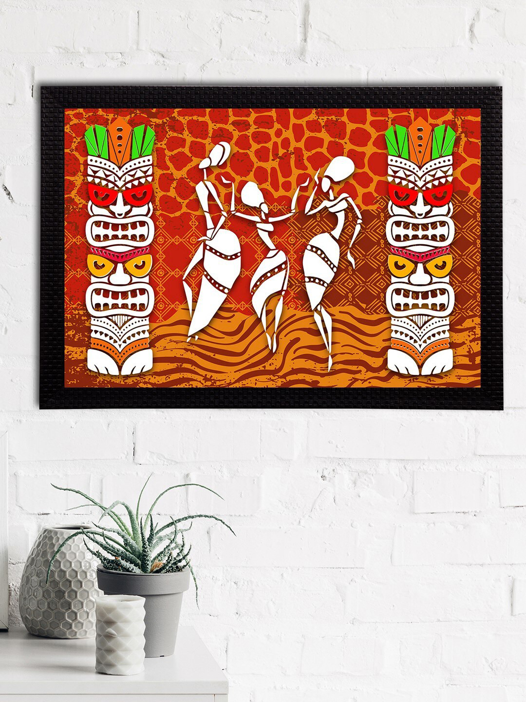 eCraftIndia Tribal Theme Printed Rectangle UV Art Paintings Wall Art - 14x20In