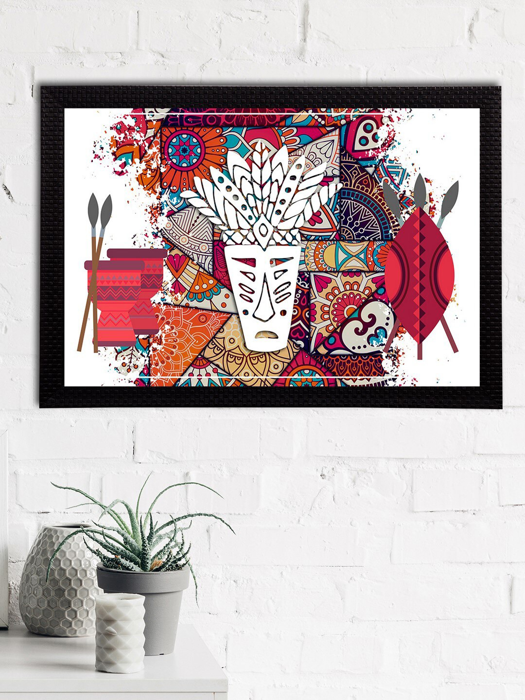 eCraftIndia White & Red Tribal Theme Satin Matt Texture UV Wall Painting