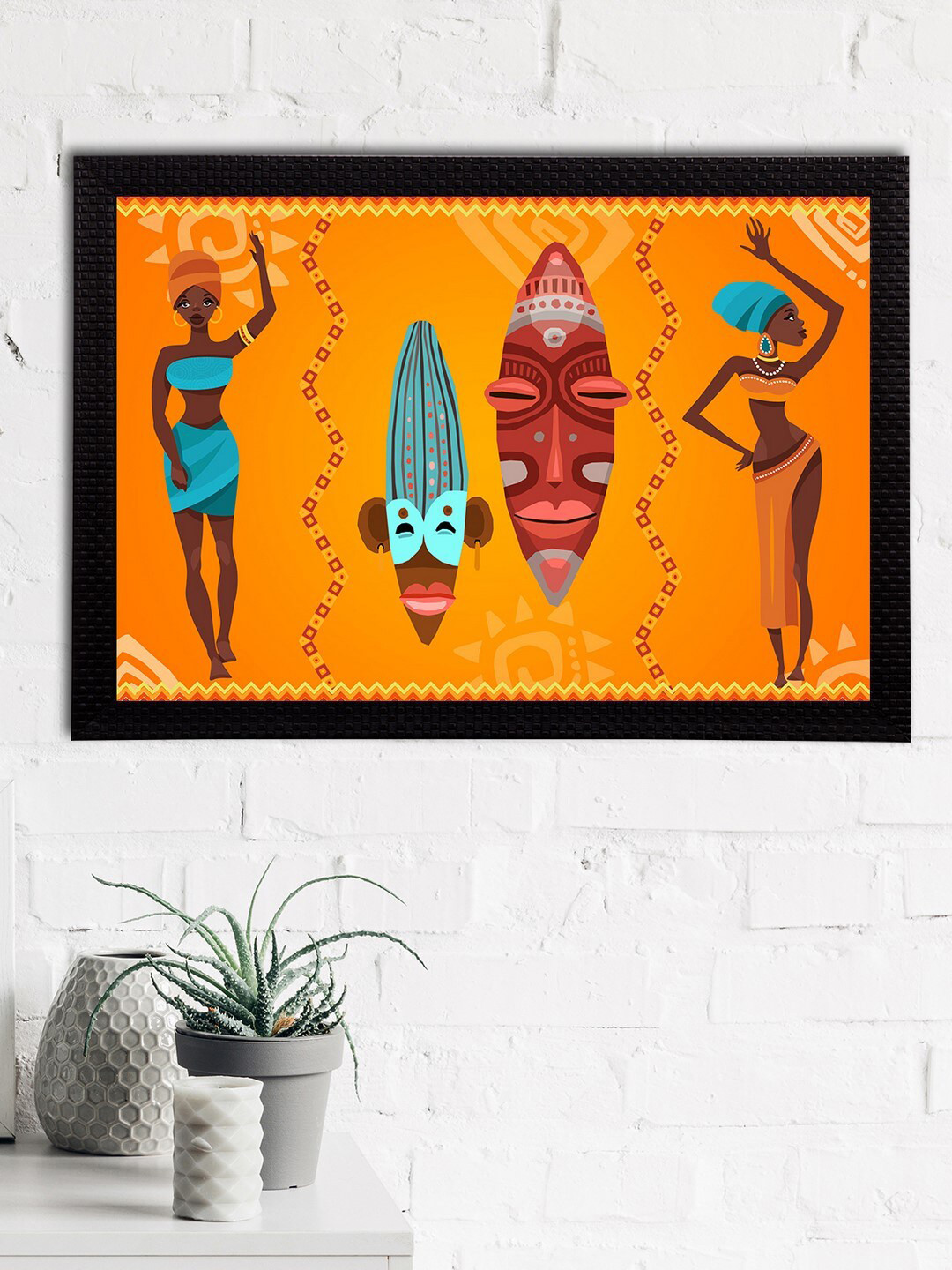 eCraftIndia Yellow & Blue Tribal Theme Satin Matt Texture UV Wall Art