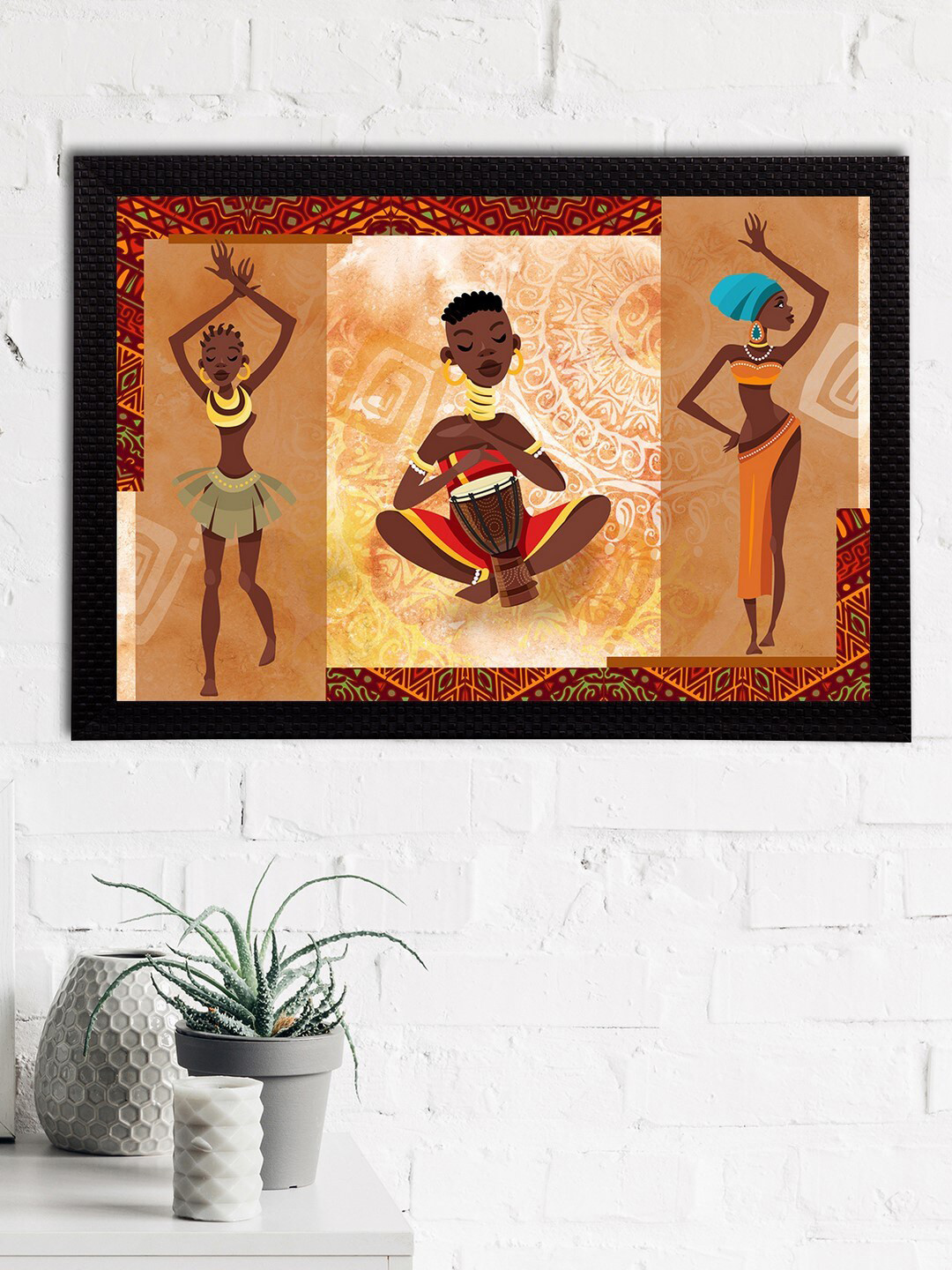 eCraftIndia Brown & Blue Tribal Theme Satin Matt Texture UV Wall Art