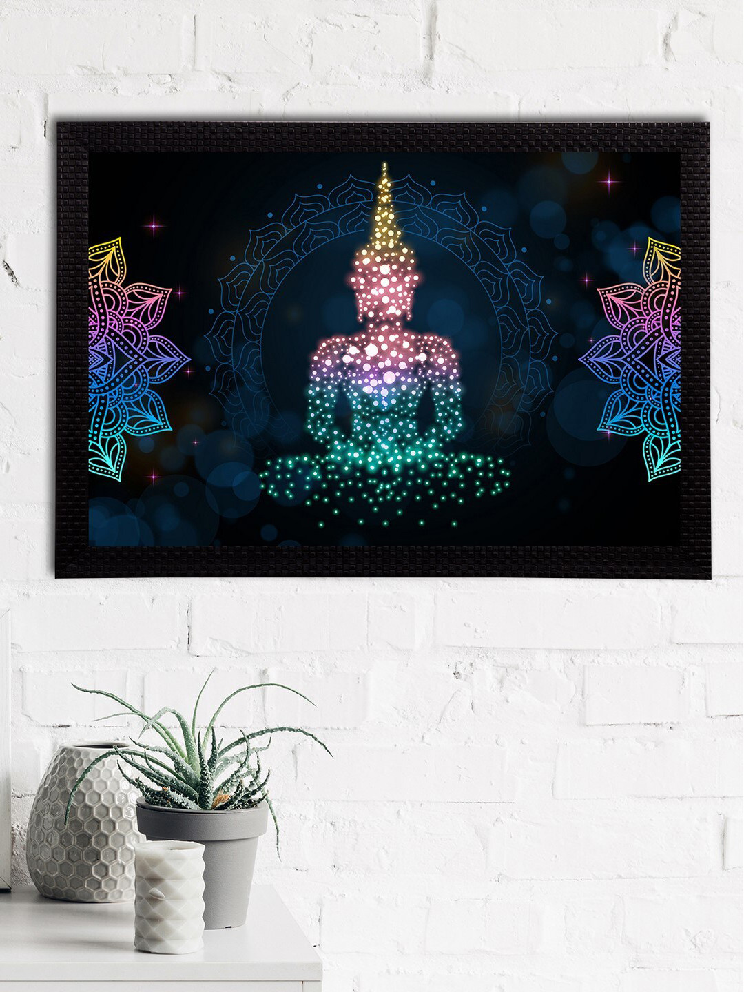 eCraftIndia Black & Blue Meditating Lord Buddha Satin Matt Texture UV Wall Painting