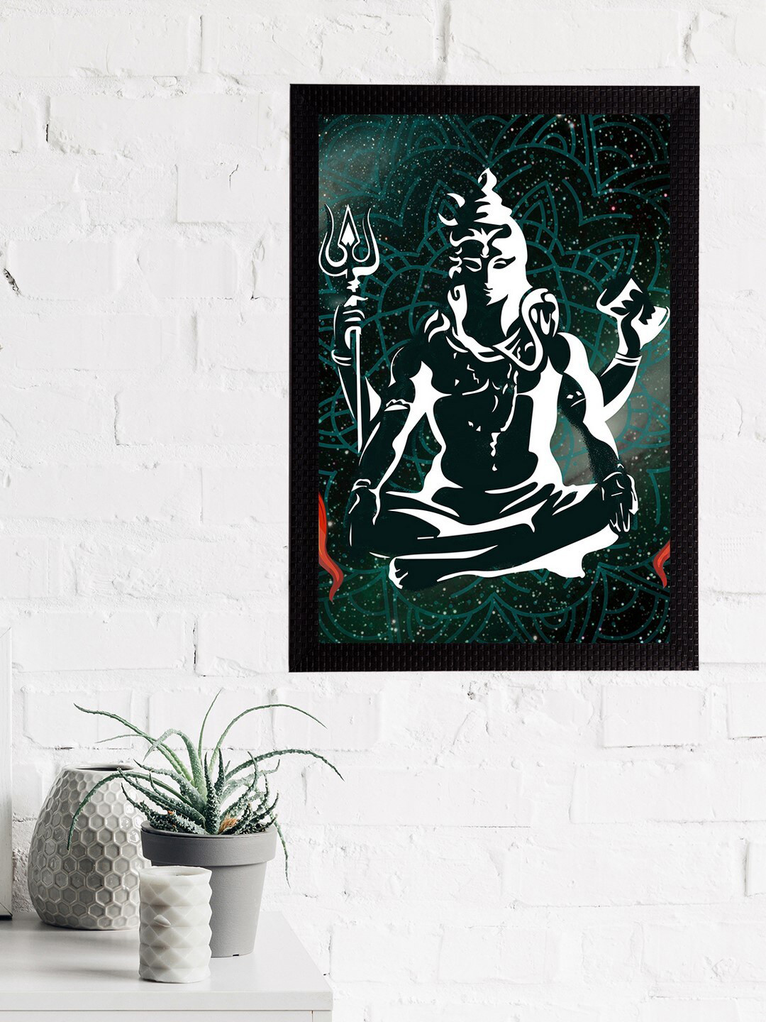 eCraftIndia White & Green Lord Shiva Satin Matt Texture UV Art Painting