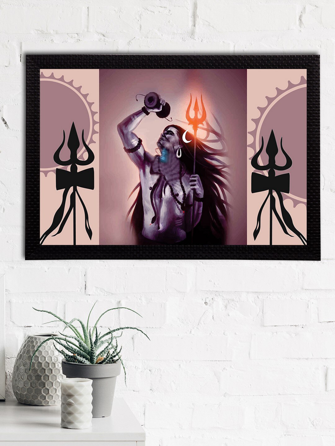 eCraftIndia Pink & Black Lord Shiva Satin Matt Texture UV Art Painting