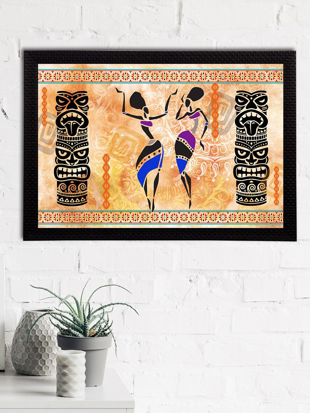 eCraftIndia Tribal Theme Printed Rectangle UV Art Paintings Wall Art - 14x20In
