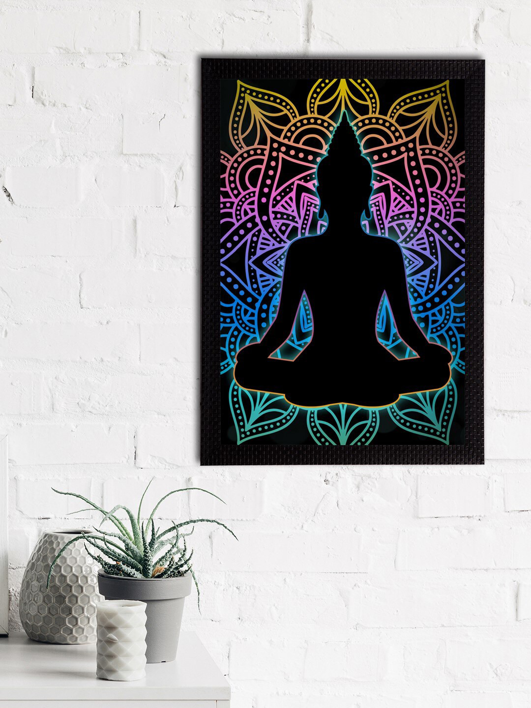 eCraftIndia Black & Pink Meditating Lord Buddha Satin Matt Texture UV Wall Painting