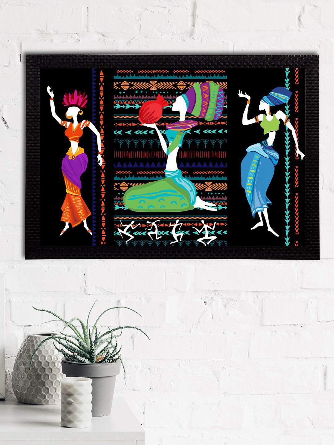 eCraftIndia Black & Green Tribal Theme Satin Matt Textured UV Wall Art