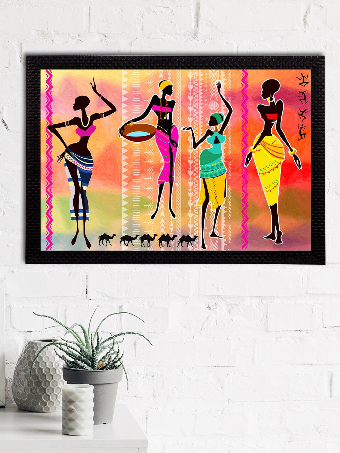 eCraftIndia Tribal Theme Paper Rectangle Paintings Wall Art-19.7 x 13.8 x 0.4In