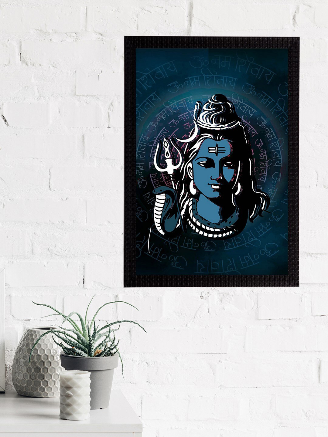 eCraftIndia Lord Shiva Blue Wall Living Room Rectangle Paintings Wall Art -20 x 14In