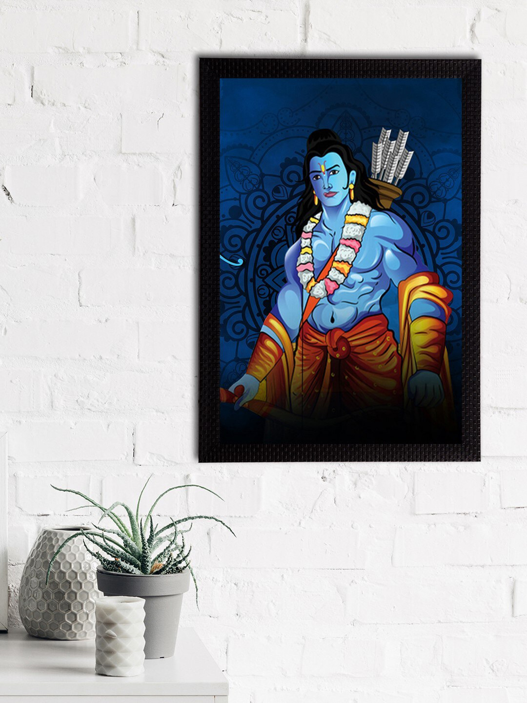 eCraftIndia Lord Ram Blue Wall Living Room Rectangle Potrait Paintings Wall Art -20 x 14In