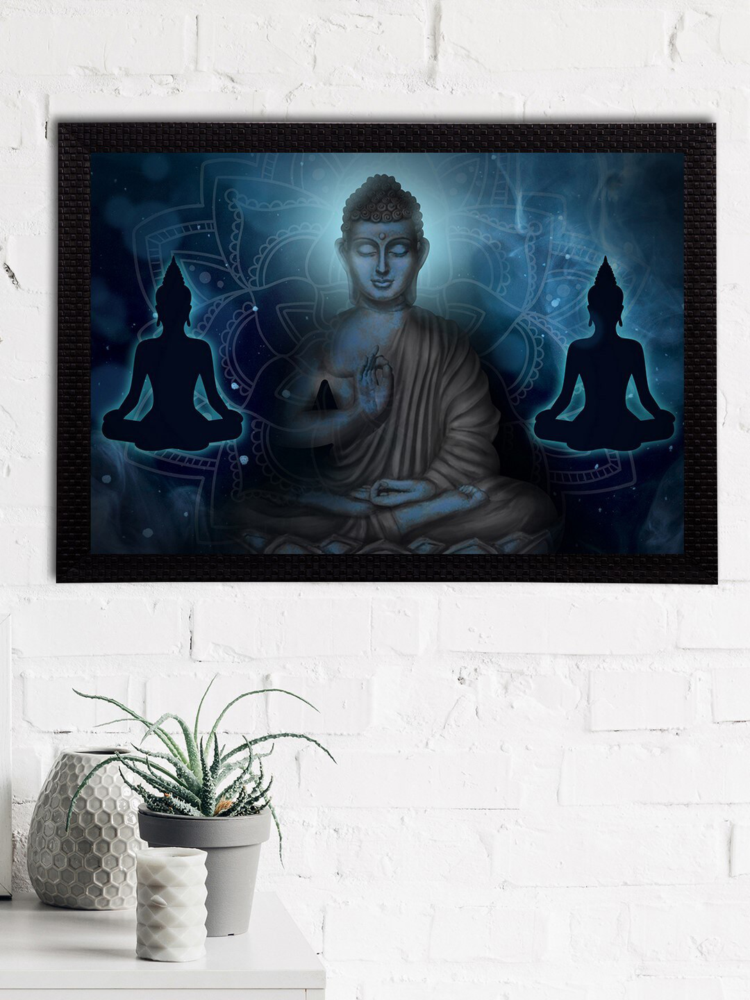 eCraftIndia Blue & Black Meditating Lord Buddha Satin Matt Textured UV Wall Art