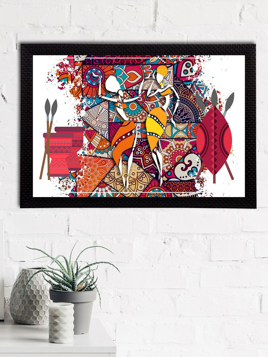 eCraftIndia White & Maroon Tribal Theme Satin Matt Textured UV Wall Art