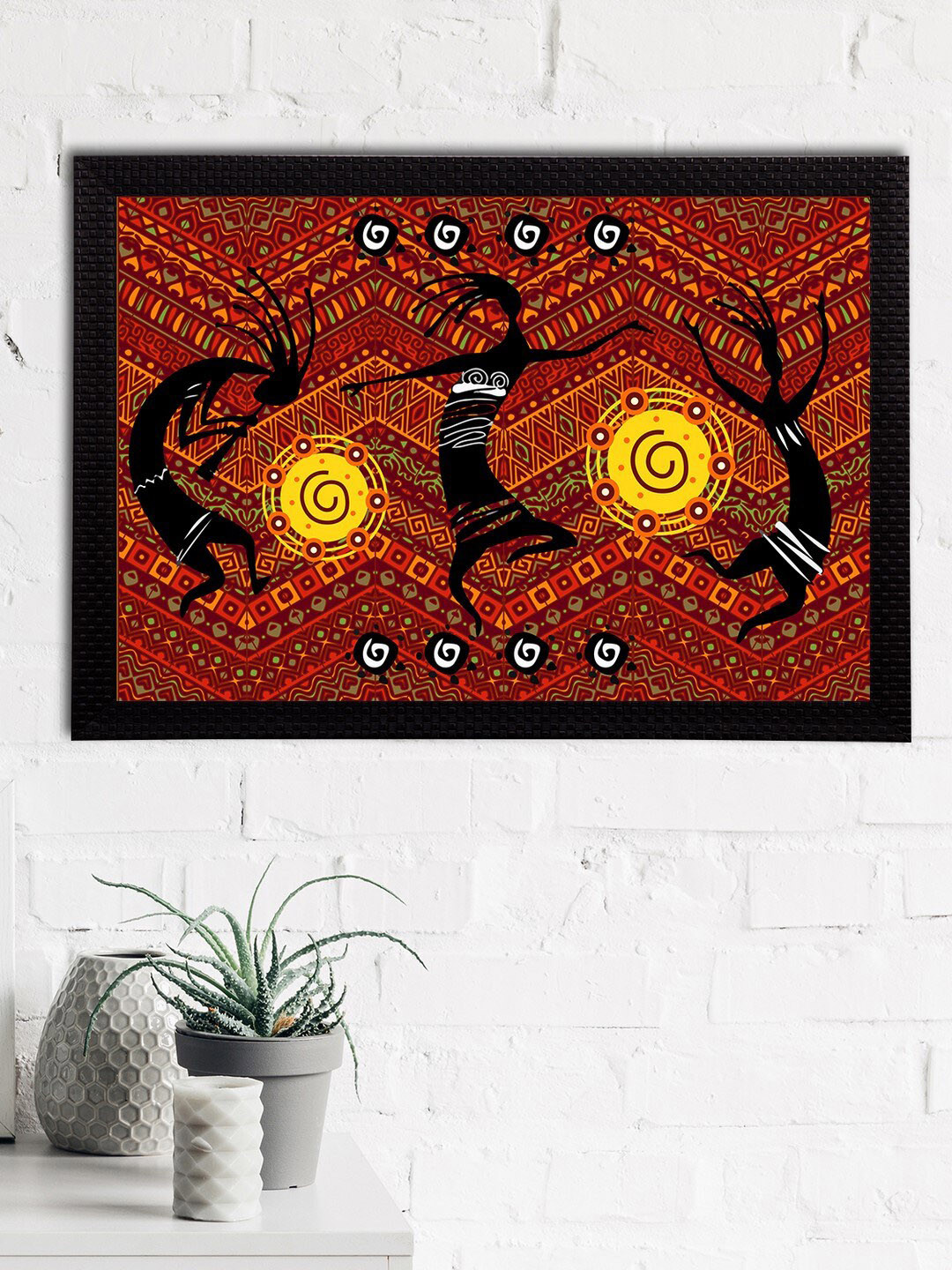 eCraftIndia Black & Red Tribal Themed Satin Matt Textured UV Wall Art