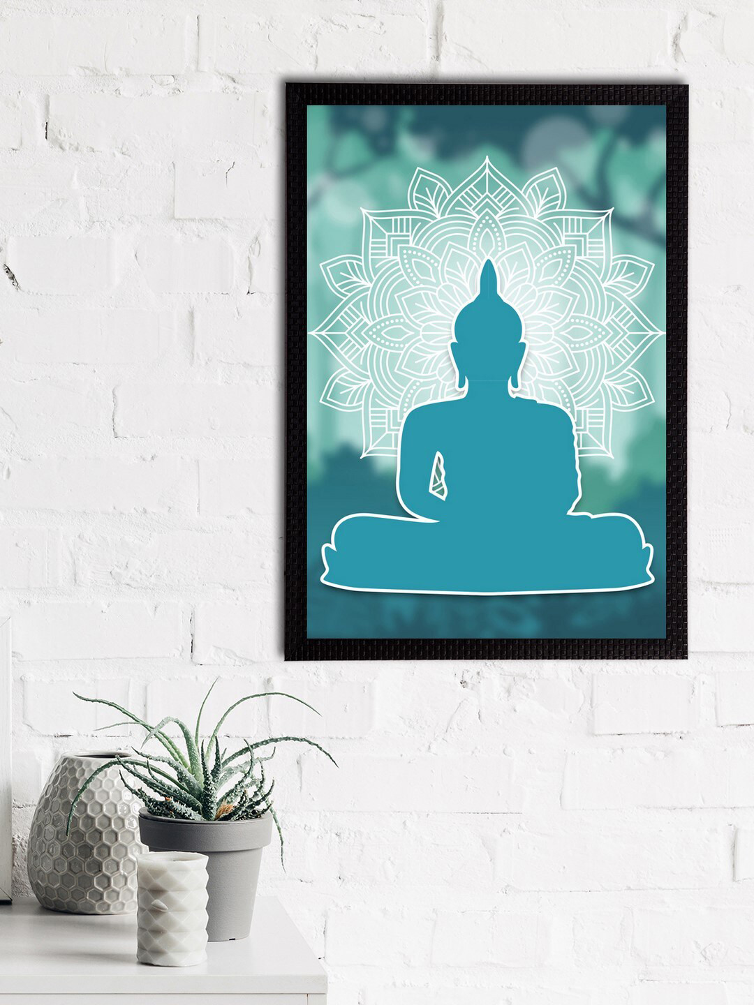 eCraftIndia Blue & White Meditating Lord Buddha Satin Matt Textured UV Wall Art