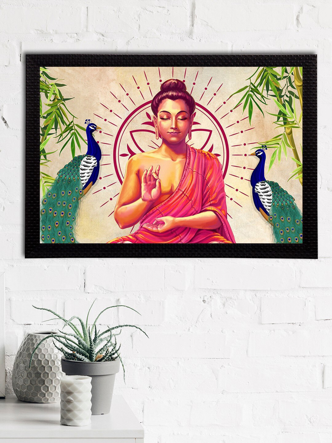 eCraftIndia Lord Buddha Pink Wall Living Room Rectangle Paintings Wall Art -20 x 20In