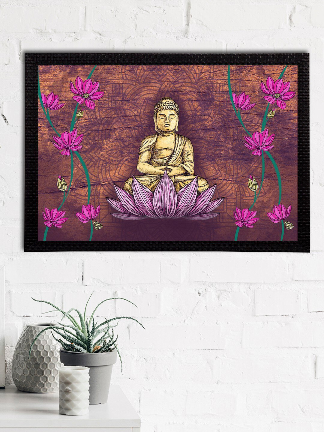 eCraftIndia Brown & Purple Meditating Lord Buddha Satin Matt Texture UV Wall Art
