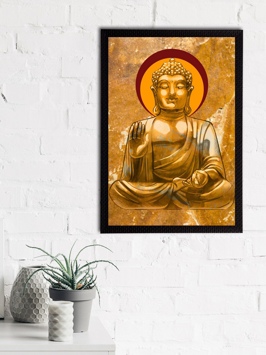 eCraftIndia Meditating Lord Buddha Satin Matt Wall Rectangle Paintings Wall Art-14 x20In