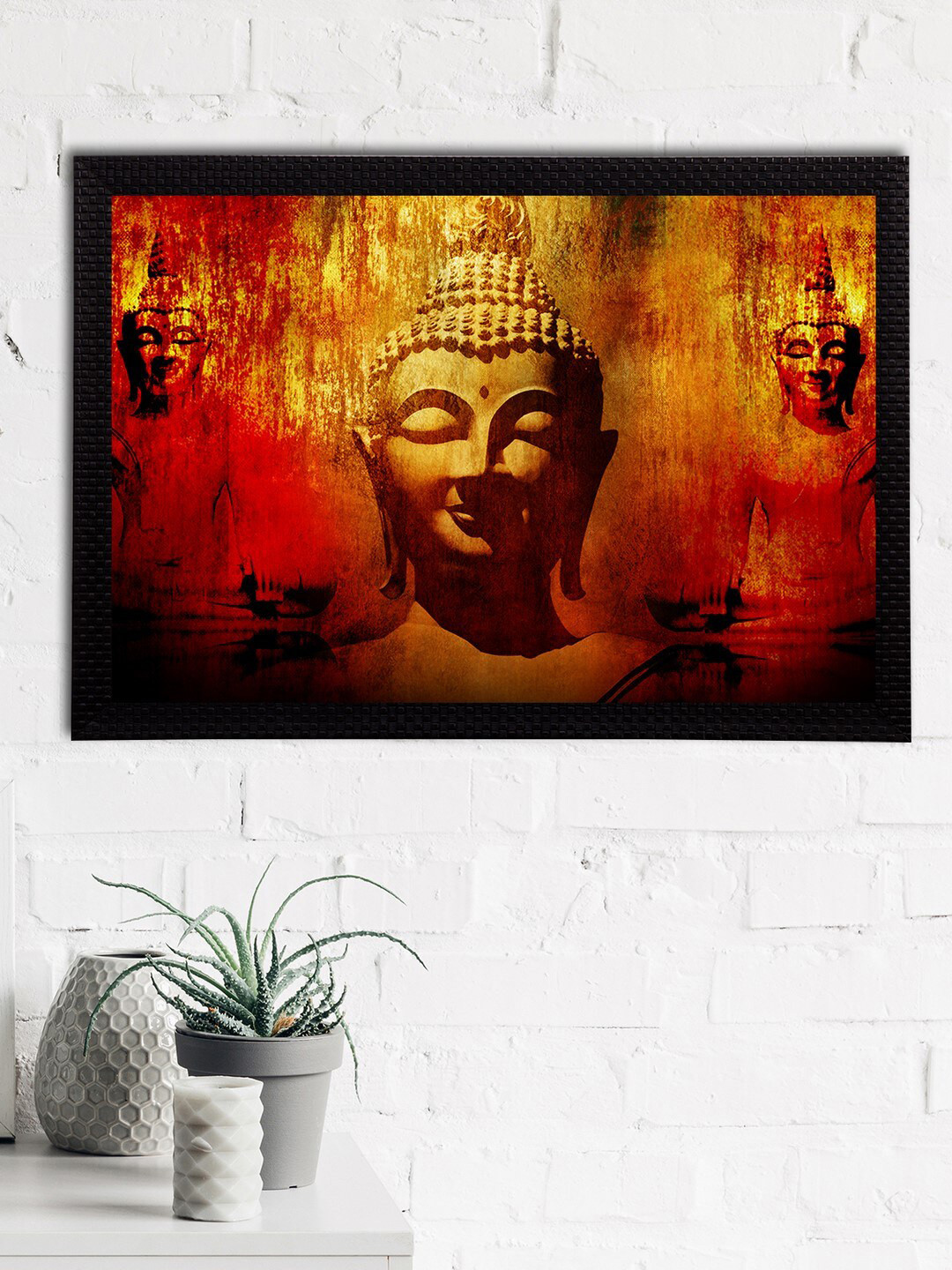 eCraftIndia Brown & Red Meditating Lord Buddha Satin Matt Texture UV Wall Art