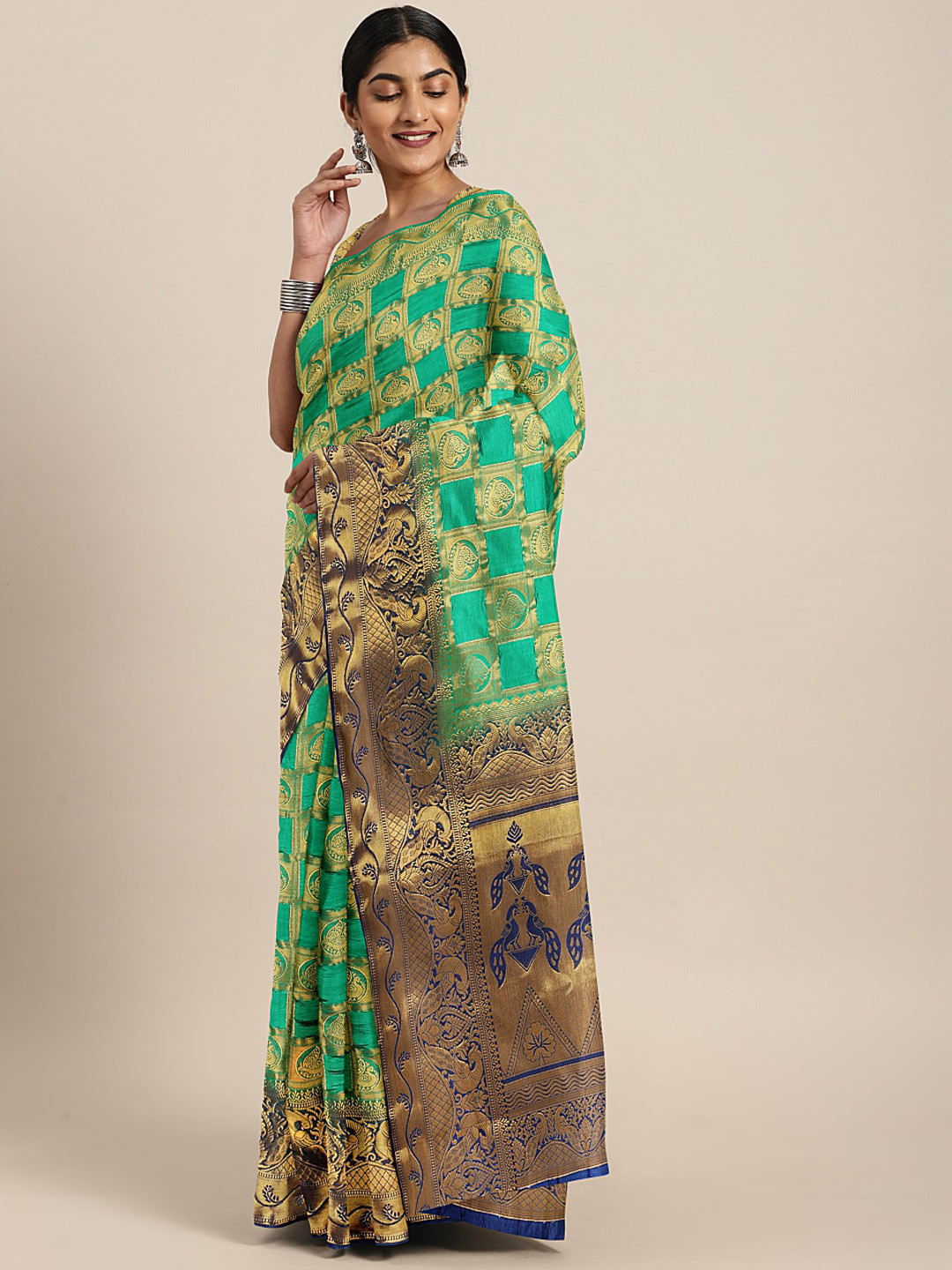 Mitera Green & Golden Woven Design Banarasi Saree