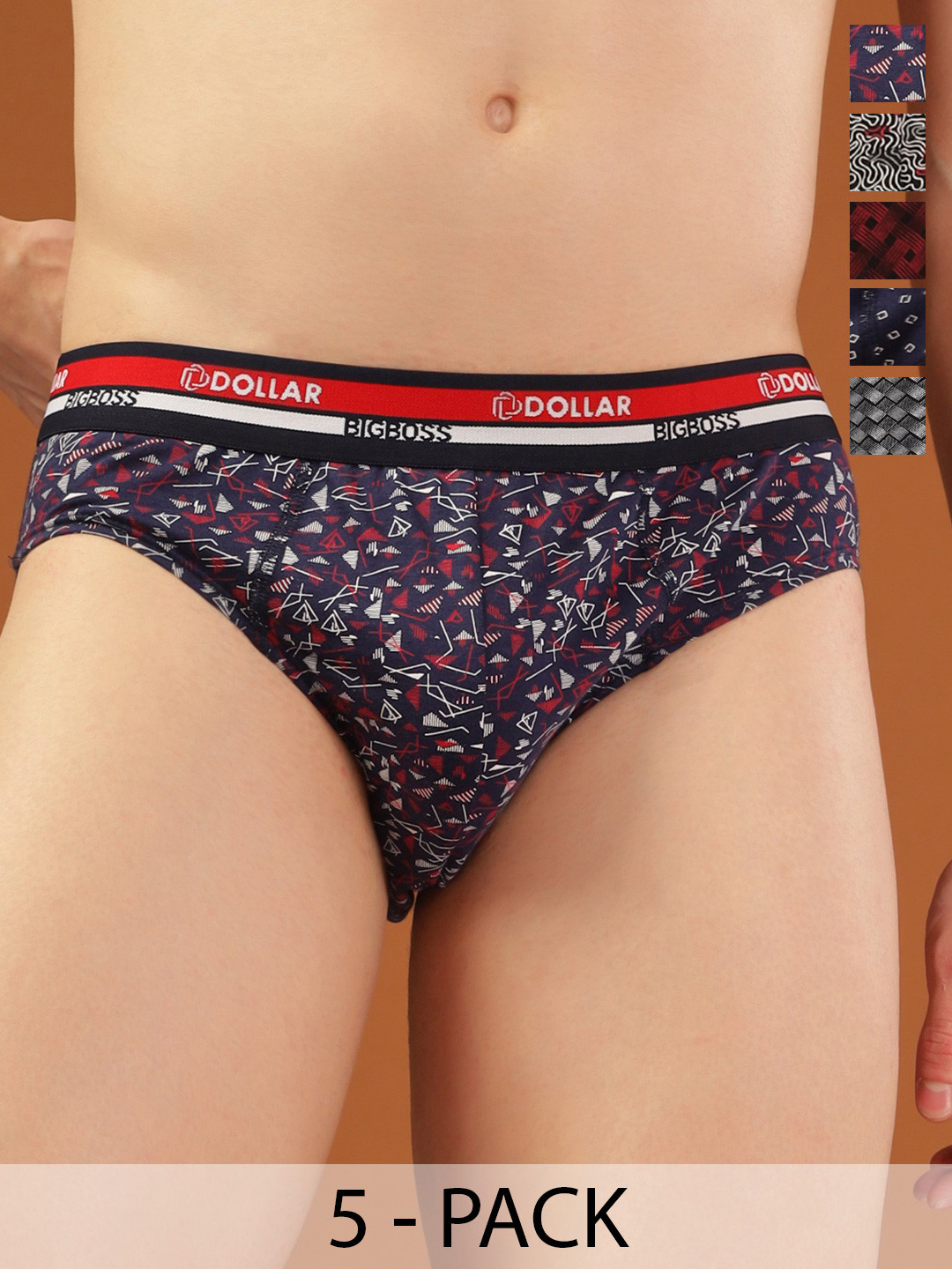 Dollar Bigboss Men Printed Pack of 5 Functional Pouch Support Brief