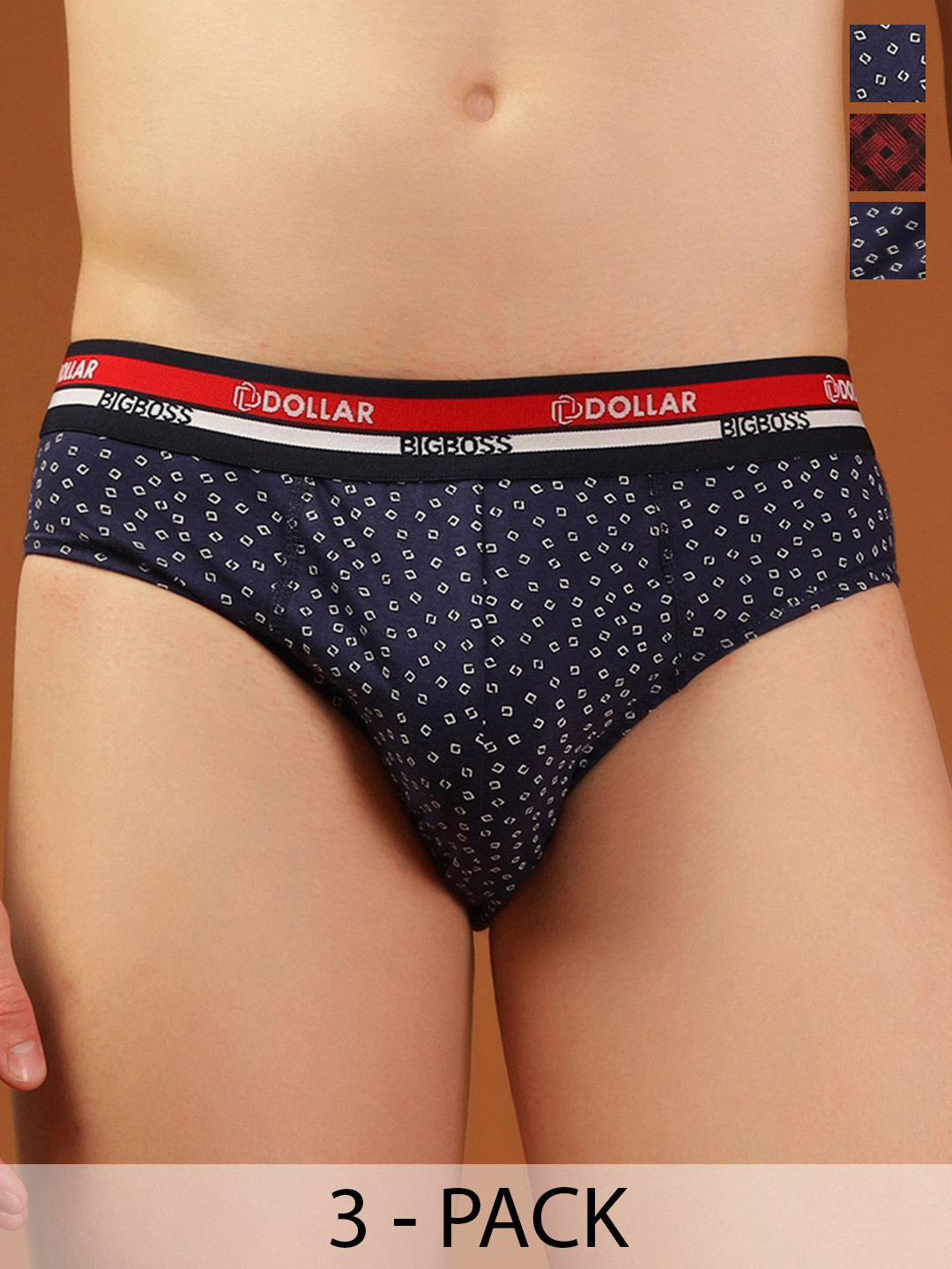 Dollar Bigboss Men Printed Pack of 3 Functional Pouch Support Brief