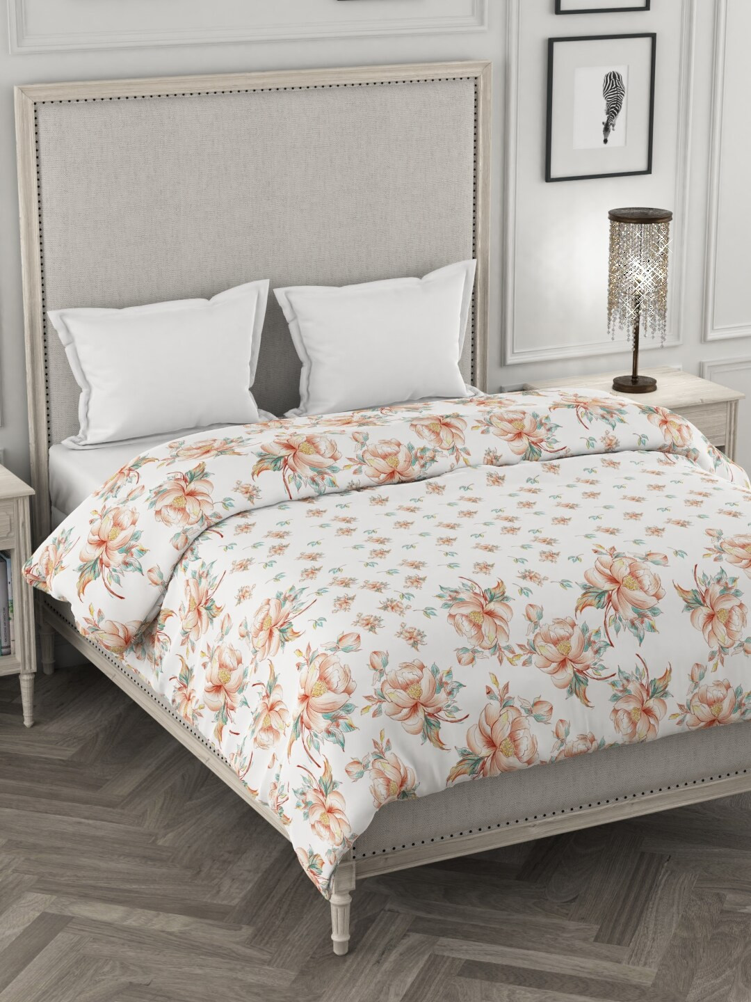 ROSARA HOME White & Brown Printed 300 GSM Double Queen Mild Winter Dohar