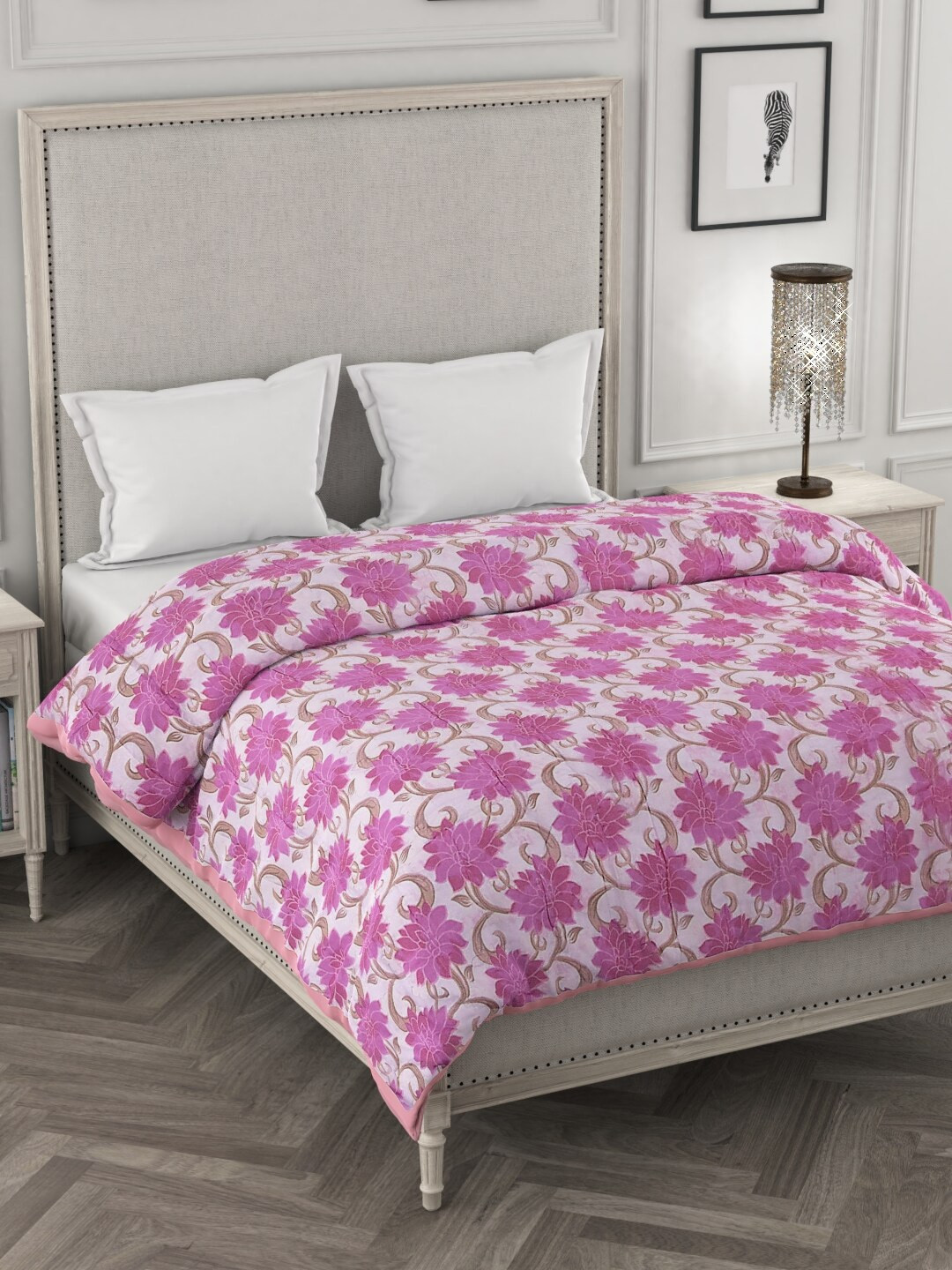 ROSARA HOME Pink & White Floral Mild Winter 300 GSM Double Bed Dohar