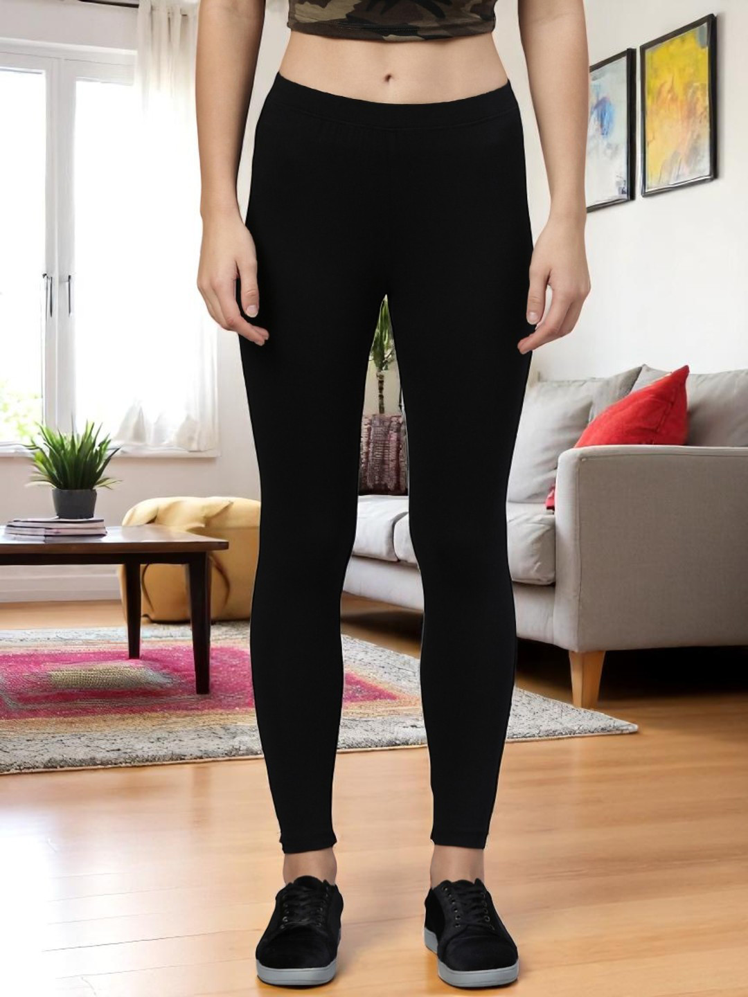 Kryptic Women Black Solid Ankle Length Leggings