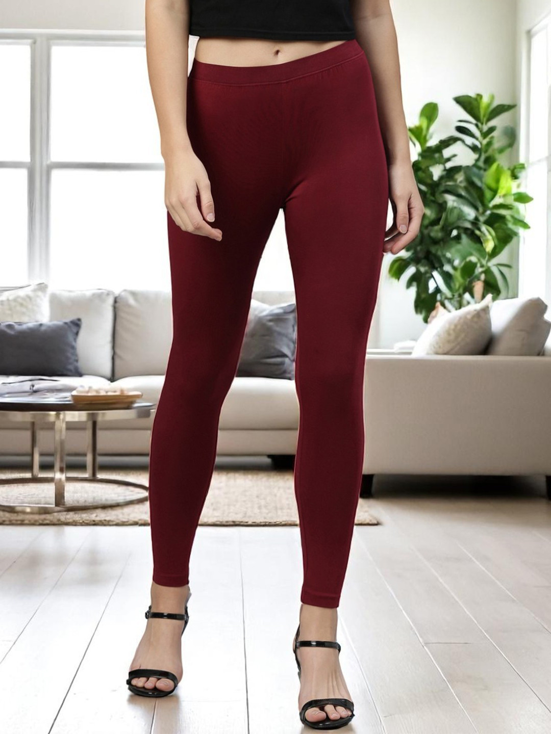 Kryptic Women Maroon Solid Ankle LengthLeggings