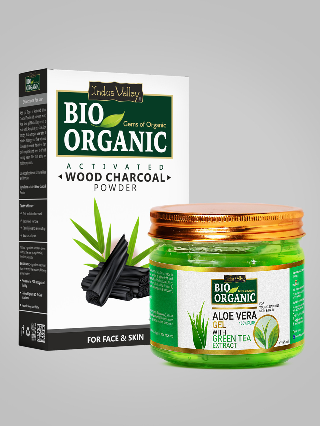 Indus Valley Bio Organic Charcoal Face Pack Powder & Aloevera Gel