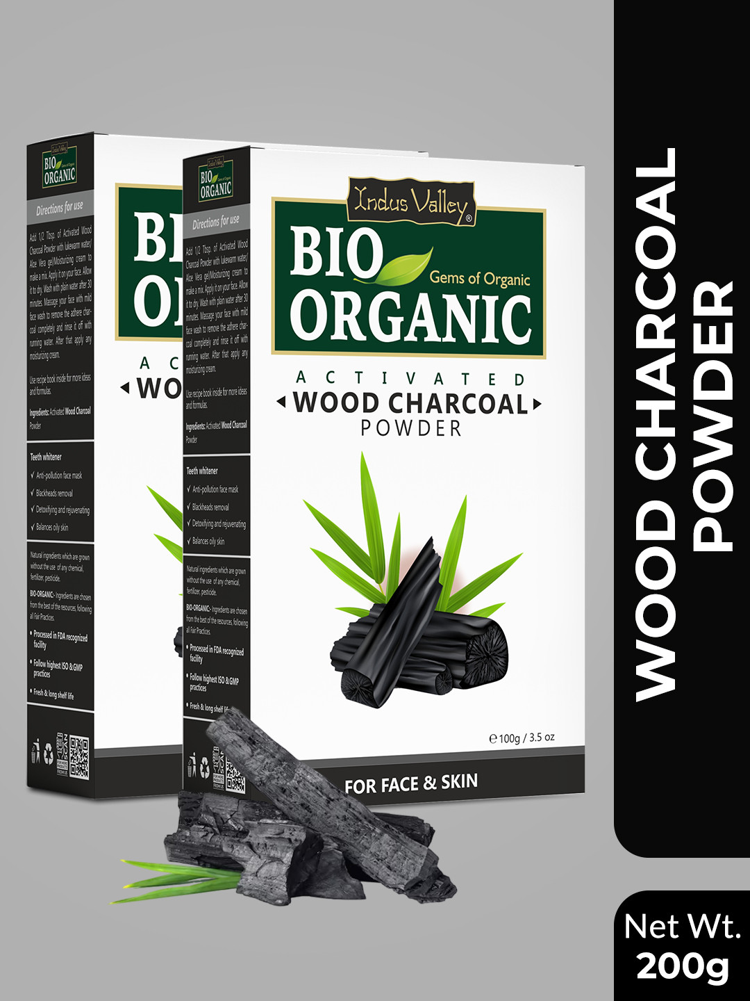 Indus Valley Set Of 2 Bio Organic Charcoal Face Pack Powders 200g