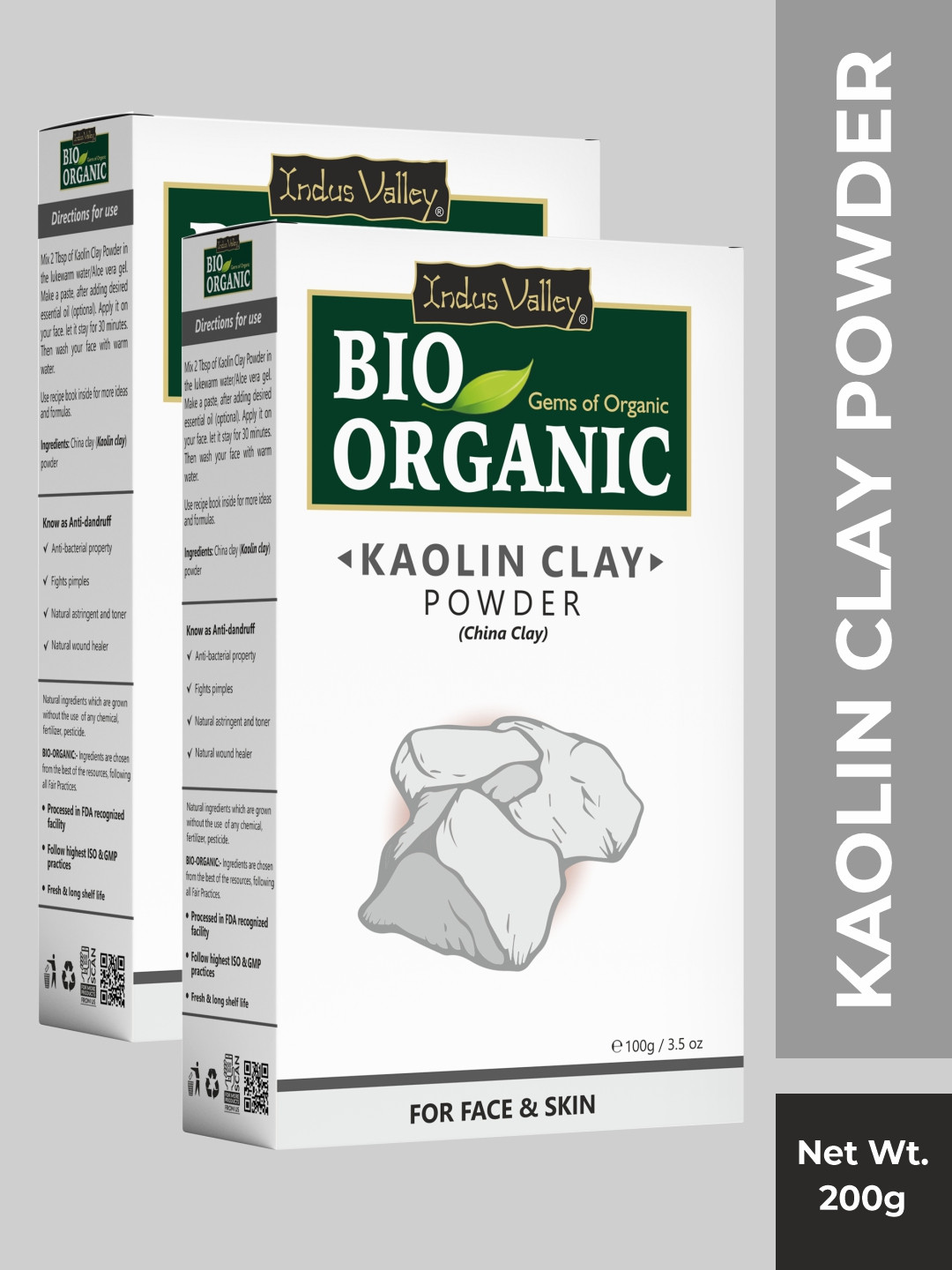 Indus Valley Unisex Pack Of 2 BIO Organic Kaolin Face Pack Powders 200g