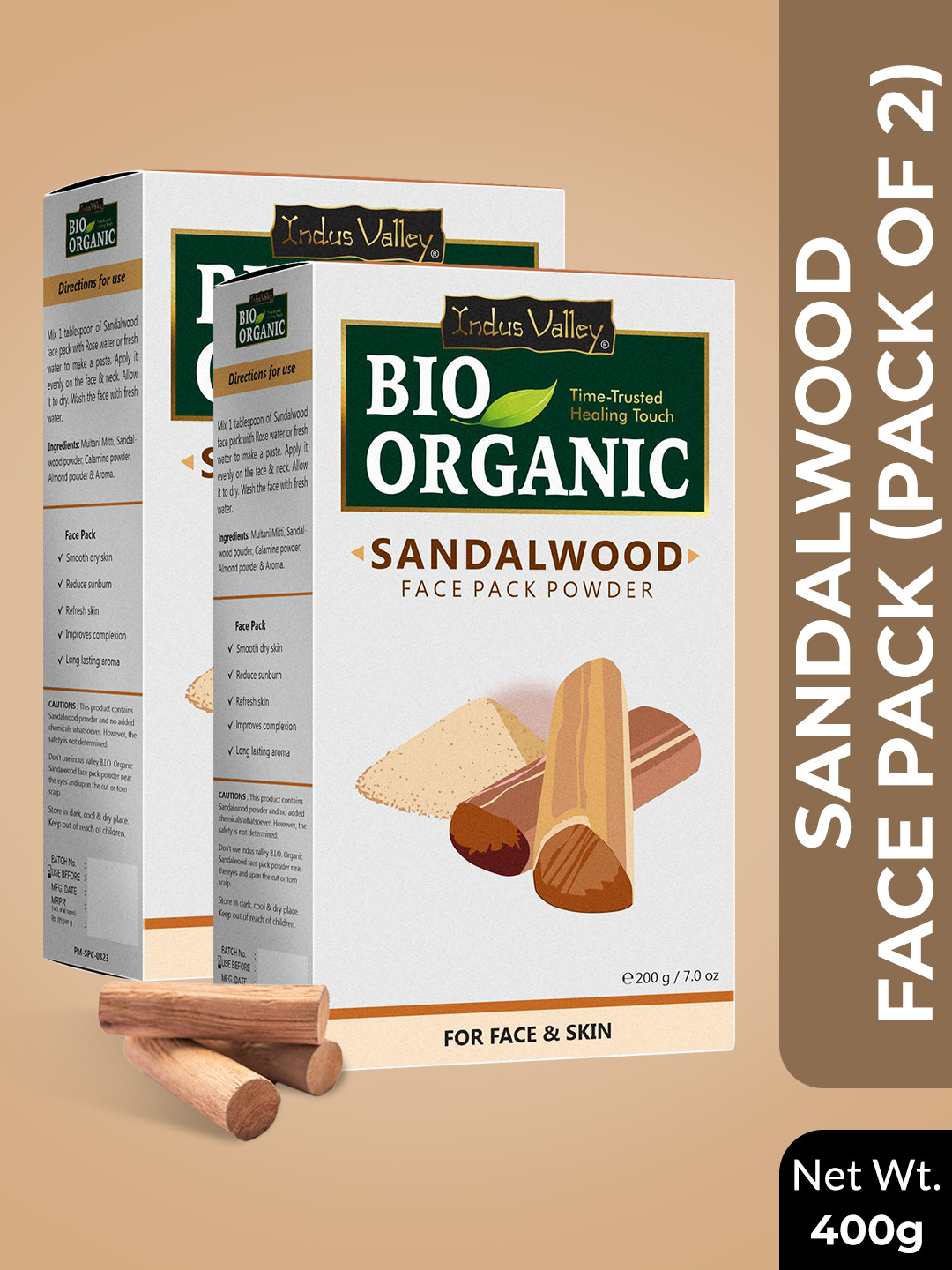 Indus Valley Unisex Pack Of 2 BIO Organic Sandalwood Face Pack Powder 400gm