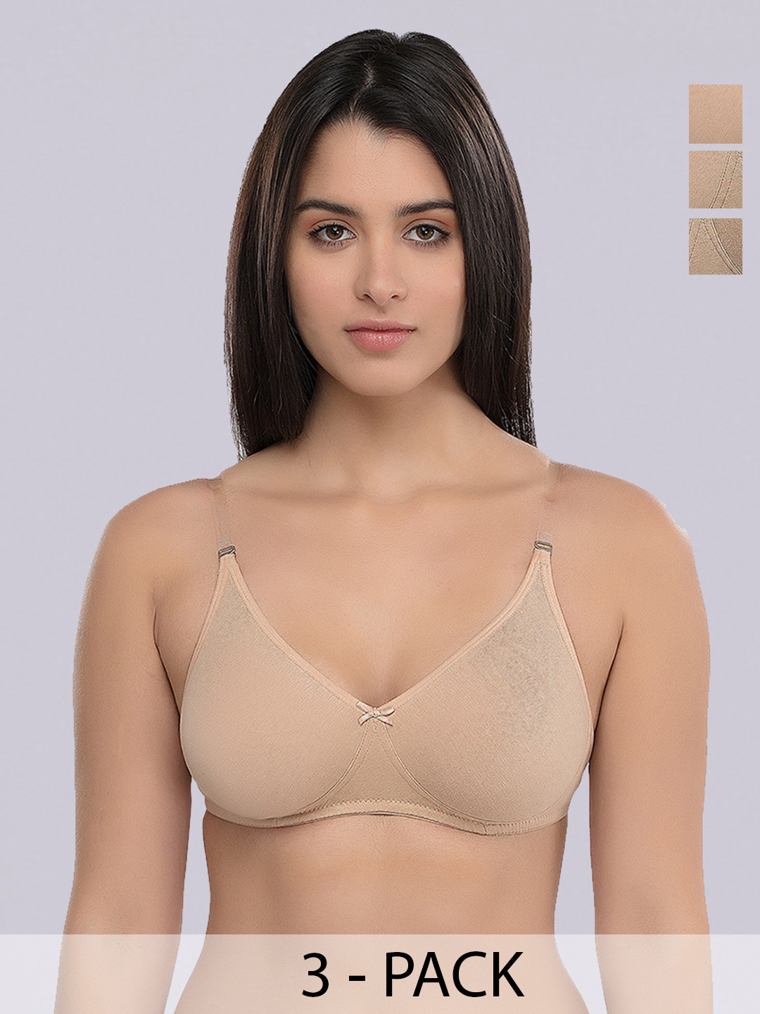 Inner Sense Pack Of 3 Beige Solid  T-Shirt Bras-ISB100