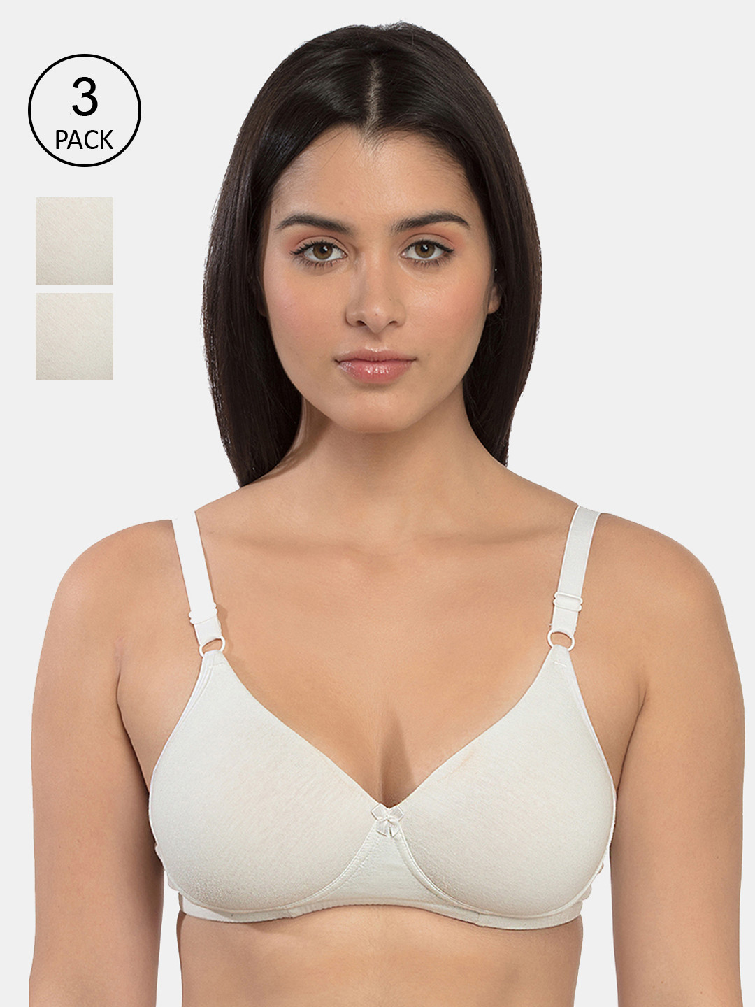 Inner Sense Pack Of 3 White Solid Organic Antimicrobial Non-Wired T-shirt Bras ISB068