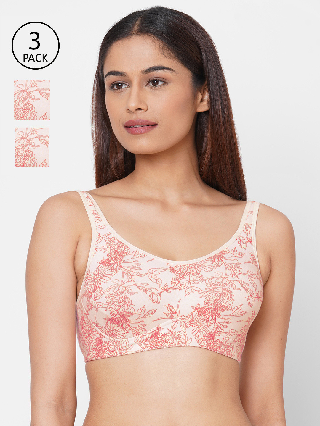 Inner Sense Pack Of 3 Floral Printed Organic Antimicrobial Soft Cup Everyday  Bra ISB097