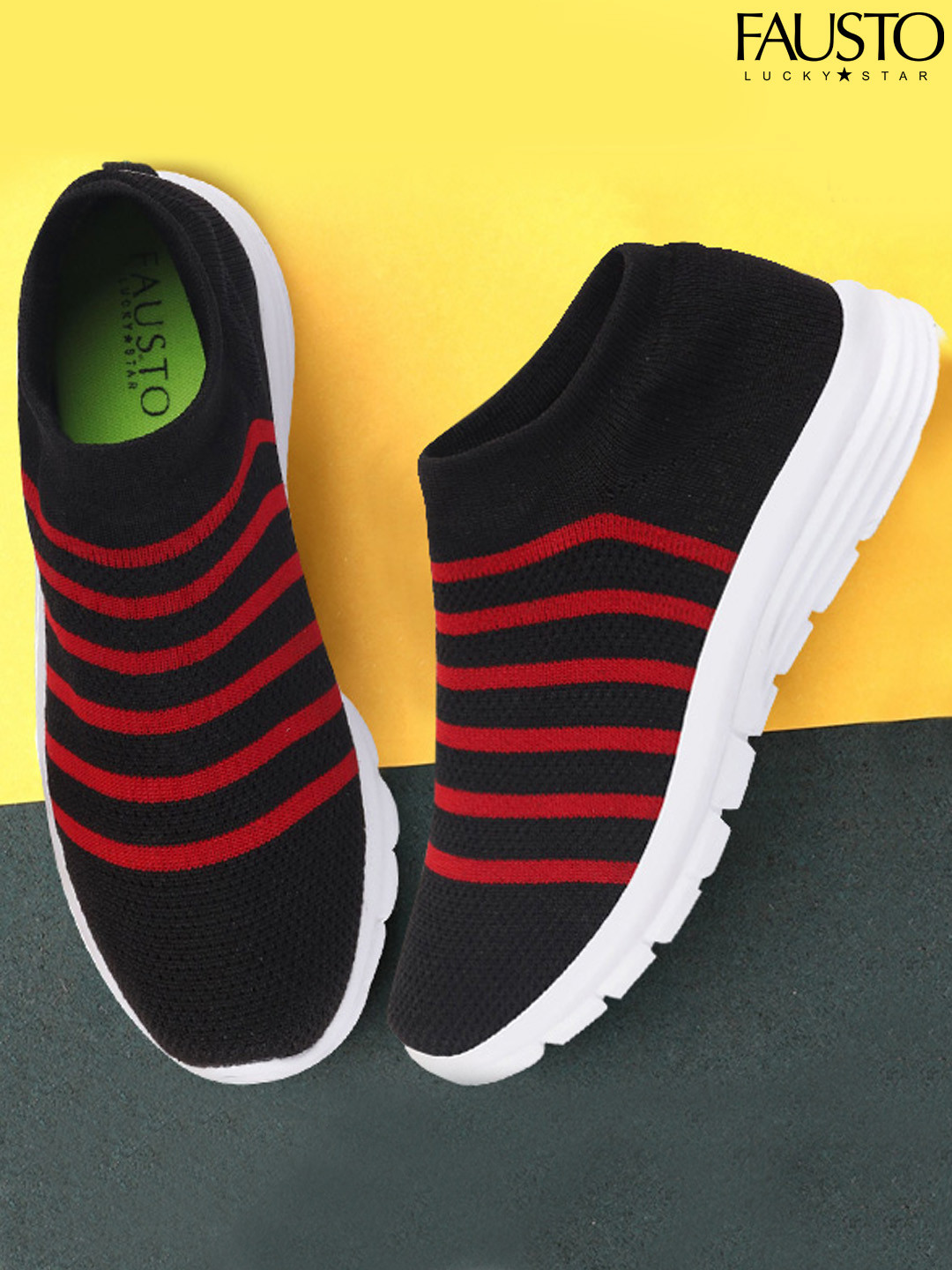 FAUSTO Men Black & Red Walking Shoes