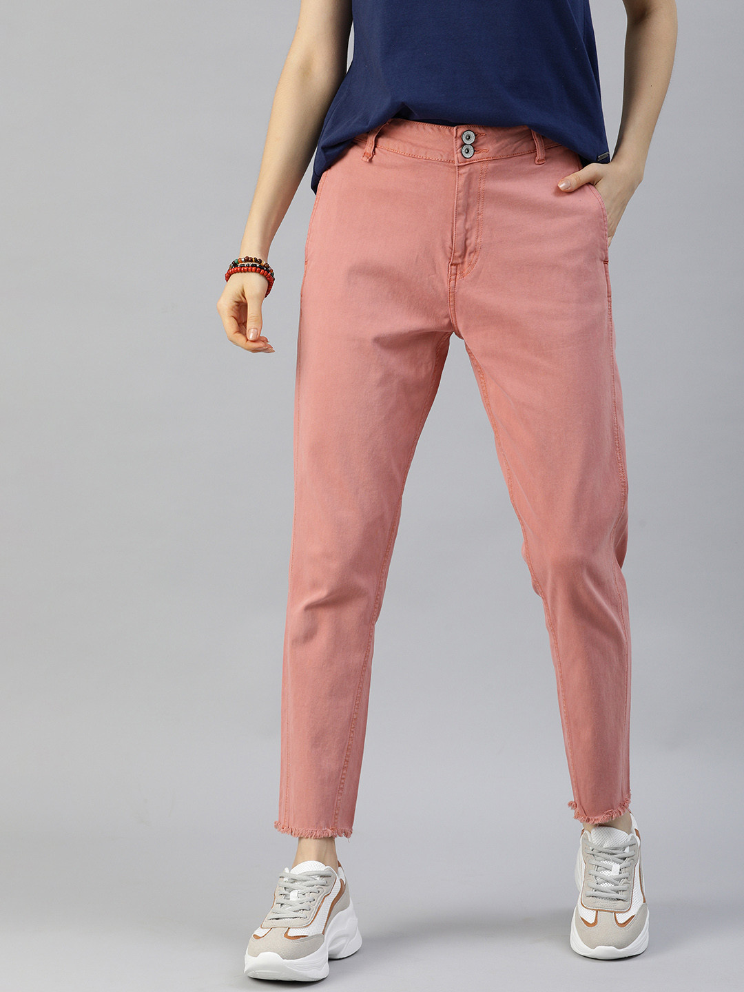 The Roadster Lifestyle Co Women Peach Boyfriend Fit High-Rise Stretchable Jeans