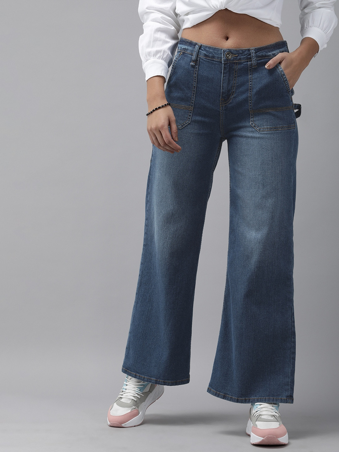 Roadster Women Blue Wide Leg Mid-Rise Clean Look Stretchable Jeans