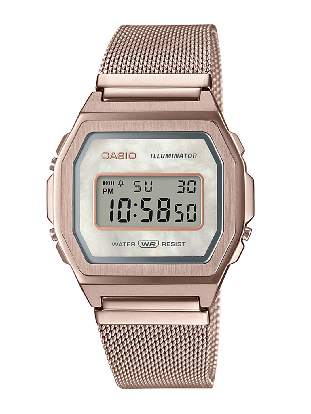 CASIO Vintage A1000MCG-9EF Rose Gold Digital Dial Rose Gold Stainless Steel Mesh Band D195