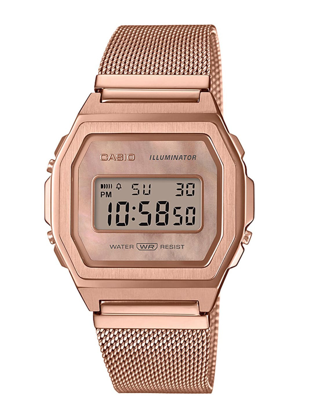 CASIO Vintage A1000MPG-9EF Rose Gold Digital Dial Rose Gold Stainless Steel Mesh Band D196