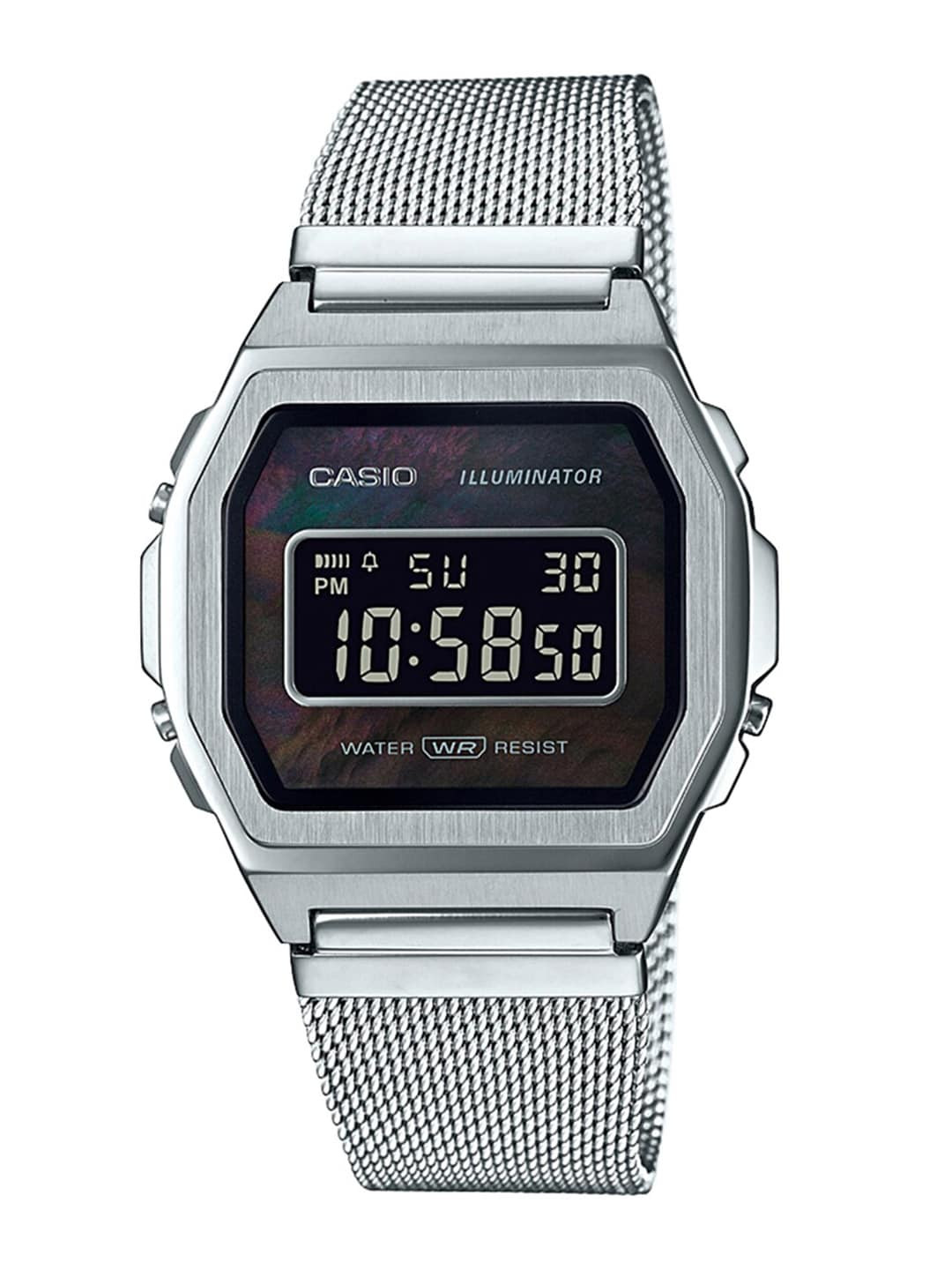 CASIO Vintage A1000M-1BEF Black Digital Dial Silver Stainless Steel Mesh Band D194