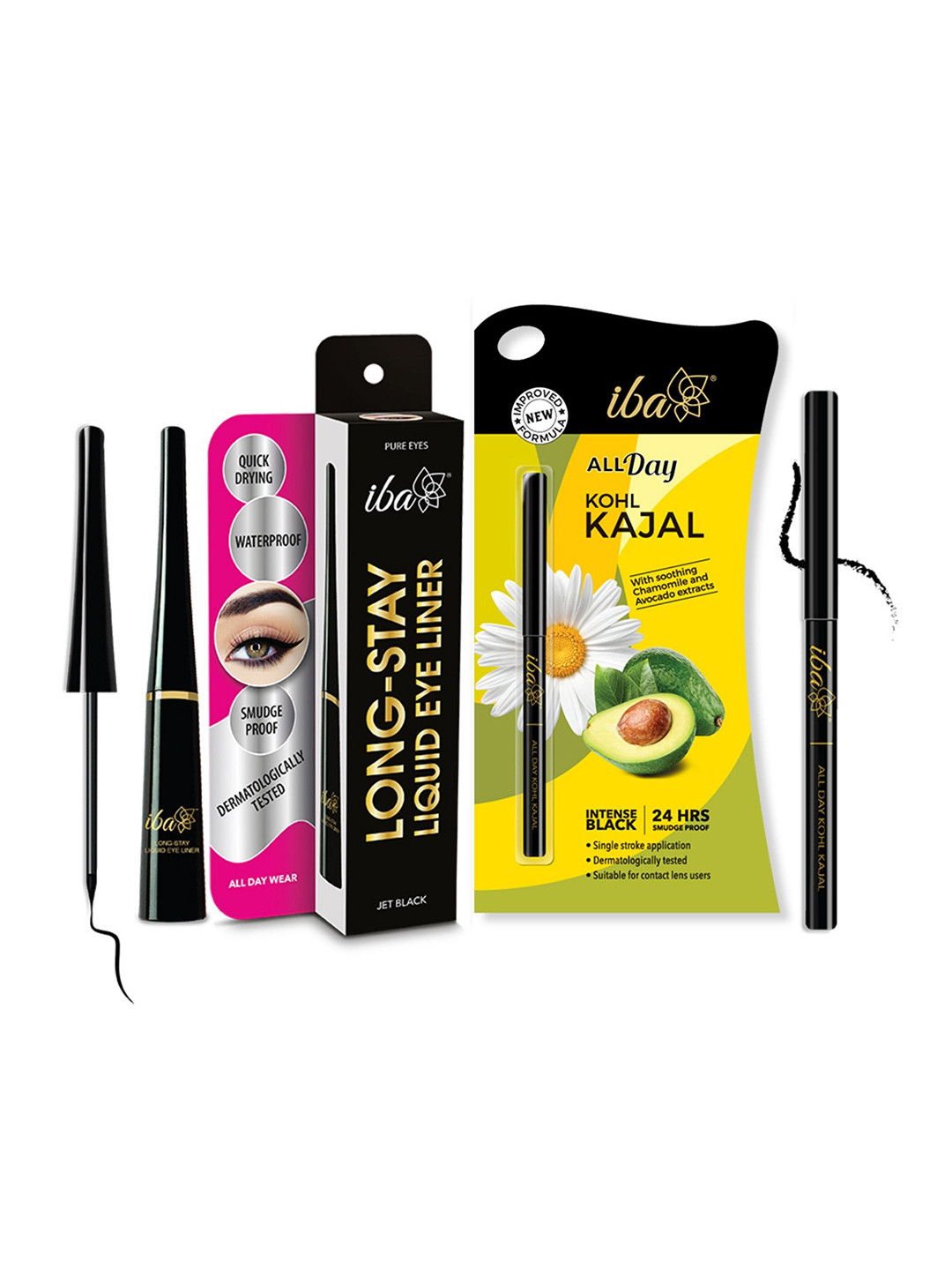 Iba Long Stay Liquid Eyeliner & All Day Kohl Kajal Daily Eye Makeup Combo