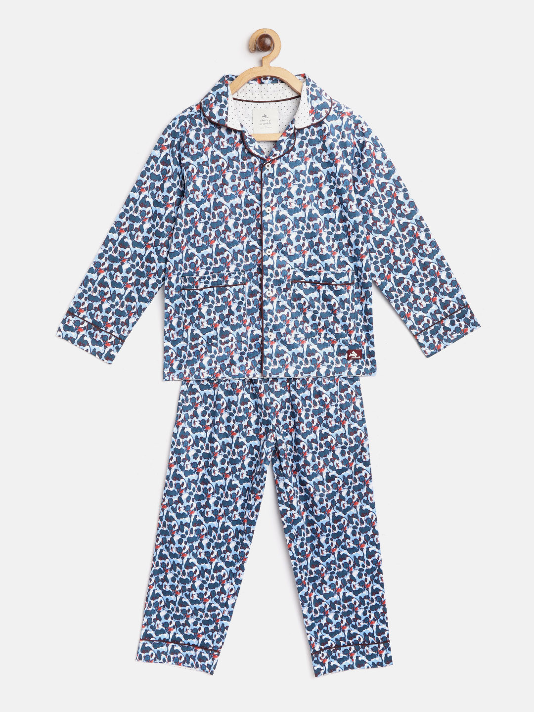Cherry Crumble Kids Blue & White Abstract Print Night suit