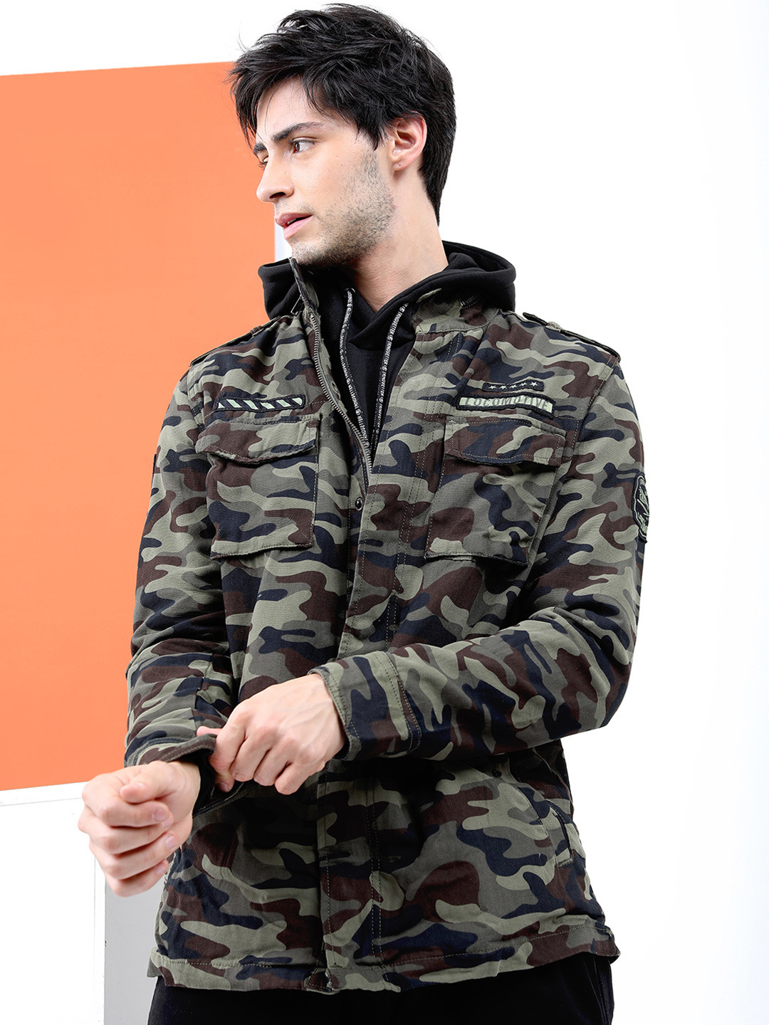 LOCOMOTIVE Men Olive Green Printed Tailored Jacket