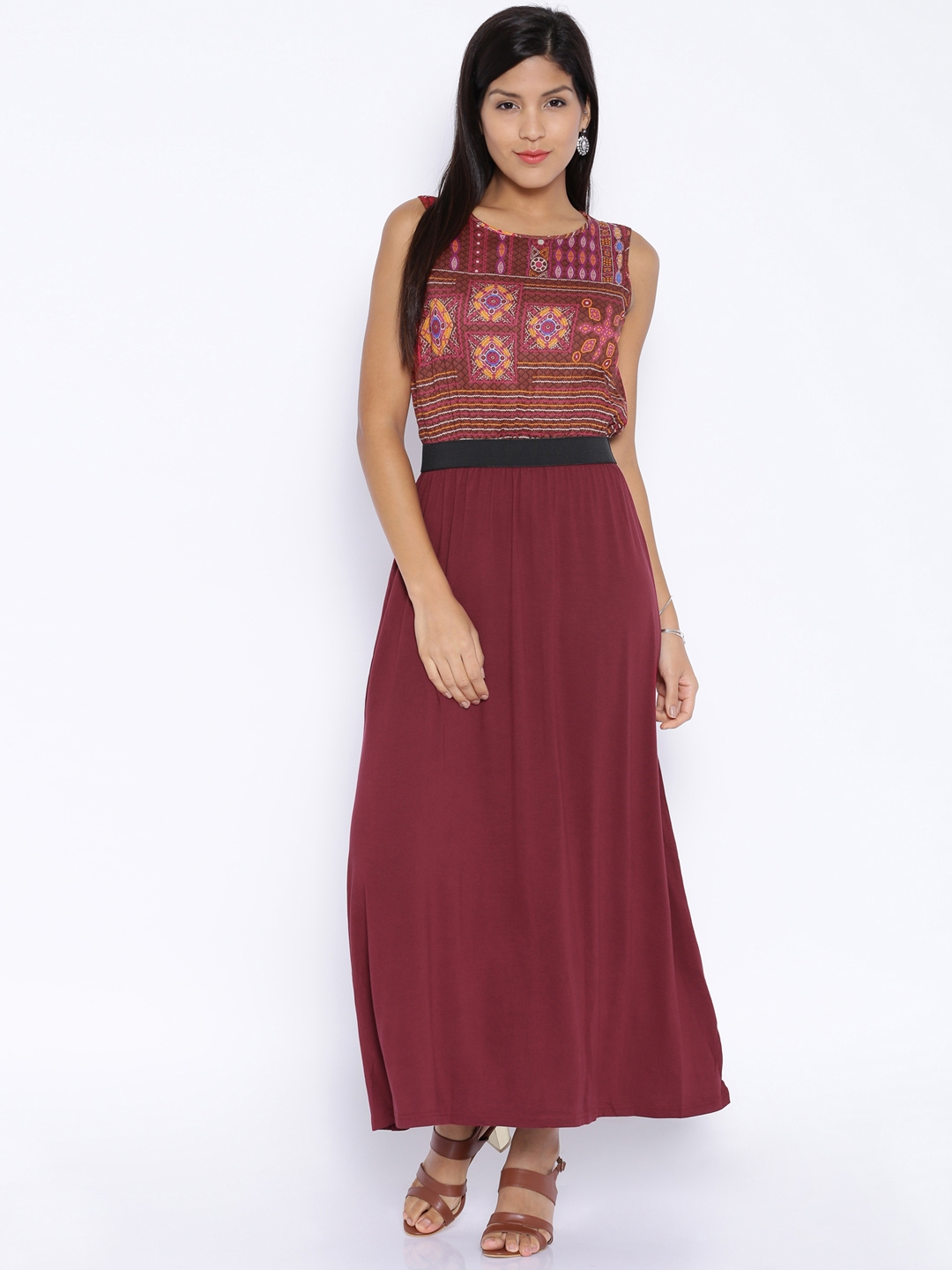 Buy Global Desi Maroon Printed Maxi Dress Dresses for Women 1332200 Myntra