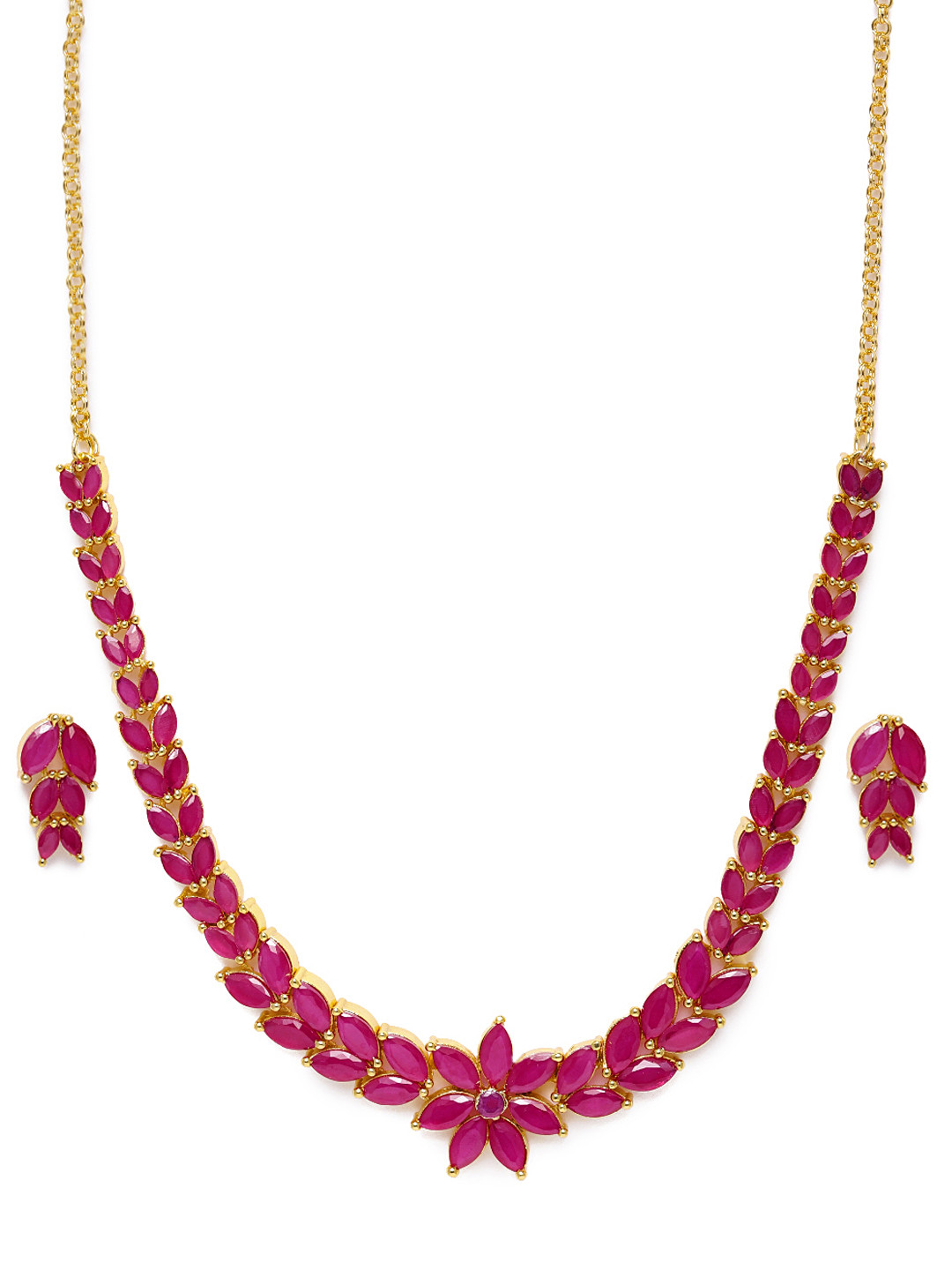 Zaveri Pearls Pink Gold-Plated Cubic Zirconia Studded Jewellery Set