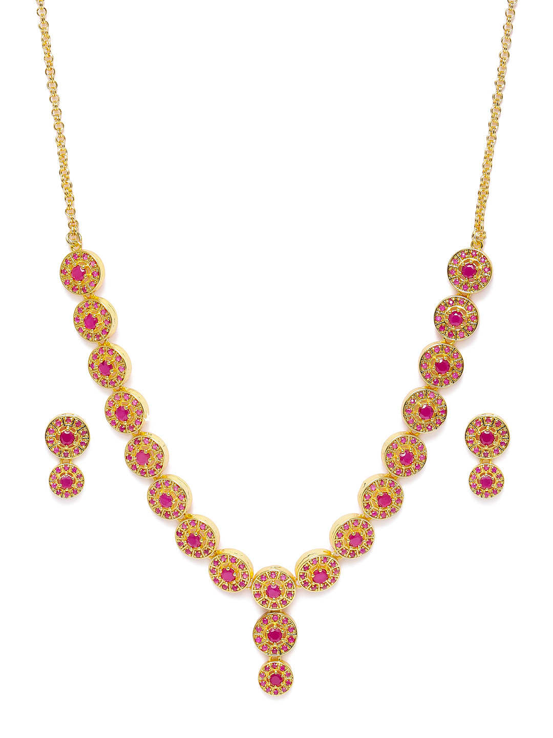Zaveri Pearls Pink Gold-Plated Cubic Zirconia Studded Jewellery Set
