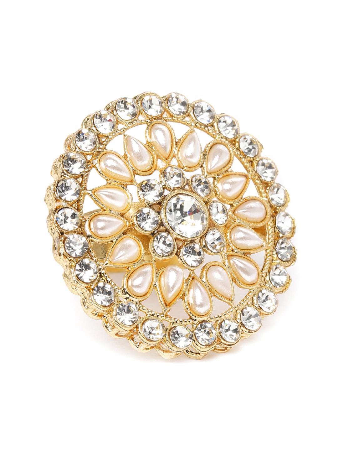 Kord Store Gold-Plated Pearl Studded Circular Adjustable Finger Ring