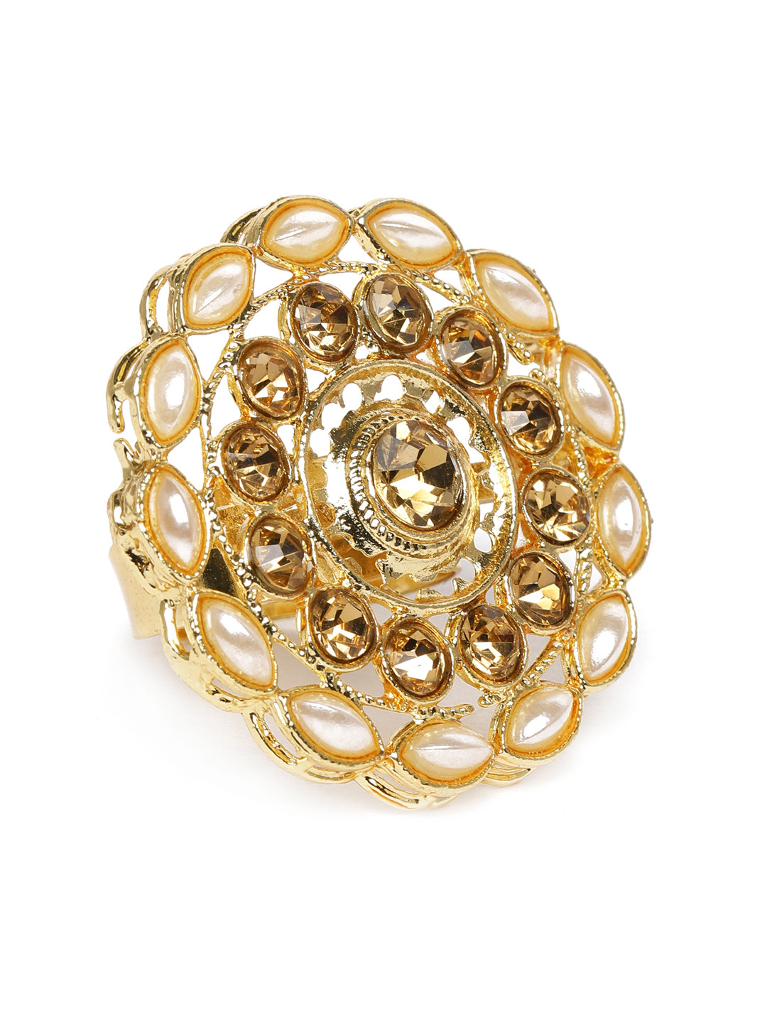 Kord Store Gold-Plated Kundan Studded Circular Adjustable Finger Ring