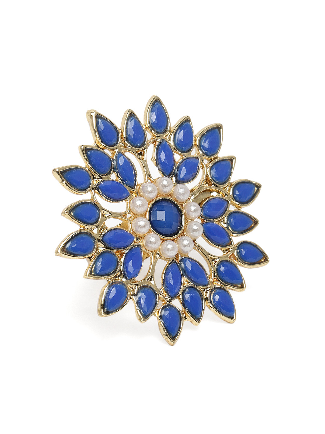 Kord Store Blue Gold Plated Kundan Studded Adjustable Finger Ring